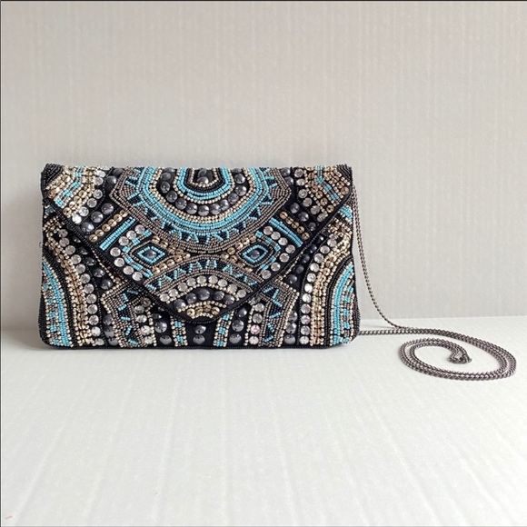 Vintage Handbags - Vintage leather embroidered envelope Clutch purse